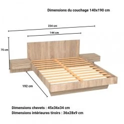 Le Quai Des Affaires Lit COOL 140x190 Cm + 2 Chevets + Sommier / Chêne Blanchi -Talamo Magasin lit cool 140x190 cm 2 chevets sommier chene blanchi 10453008 27058168 1140x1140