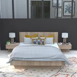 Le Quai Des Affaires Lit COOL 140x190 Cm + 2 Chevets + Sommier / Chêne Blanchi -Talamo Magasin lit cool 140x190 cm 2 chevets sommier chene blanchi 10453008 27058170 1140x1140