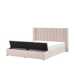 Beliani Lit Double En Velours Rose Pastel Avec Banc Coffre 160 X 200 Cm NOYERS