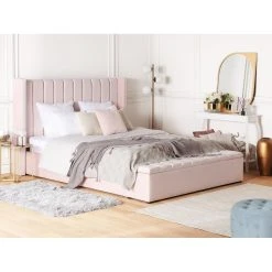 Beliani Lit Double En Velours Rose Pastel Avec Banc Coffre 160 X 200 Cm NOYERS -Talamo Magasin lit double en velours rose pastel avec banc coffre 160 x 200 cm noyers 10731938 27945664 1140x1140