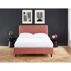 Baita Lit Double HUBERT Velours Rose 140x190cm -Talamo Magasin lit double hubert velours rose 140x190cm 11312214 29560626 1140x1140