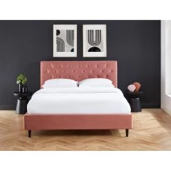 Baita Lit Double HUBERT Velours Rose 160x200cm -Talamo Magasin lit double hubert velours rose 160x200cm 11312204 29560584 1140x1140