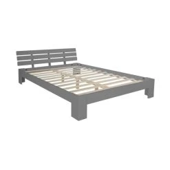 HomeStyle4U Lit Double Lit Futon En Bois 180x200 Lit Pin Gris Cadre De Lit En Bois...