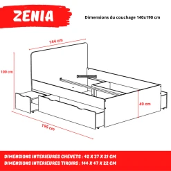 Le Quai Des Affaires Lit Double ZENIA 140x190 + 2 Chevets + 2 Tiroirs / Chêne Blanchi -Talamo Magasin lit double zenia 140x190 2 chevets 2 tiroirs chene blanchi 12039946 31910026 1140x1140