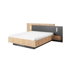 Vente-unique Lit Avec Chevets 160 X 200 Cm - 2 Tiroirs - Avec LEDs - Coloris : Natu... -Talamo Magasin lit droit francoli 13559514 37136454 1140x1140