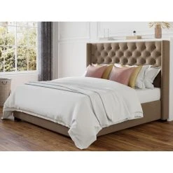 Vente-unique Lit Avec Tête De Lit Capitonnée - 160 X 200 Cm - Tissu - Beige - MAS... -Talamo Magasin lit droit massimo 13427130 36721066 1140x1140