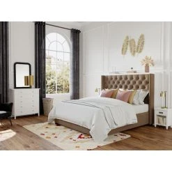 Vente-unique Lit Avec Tête De Lit Capitonnée - 160 X 200 Cm - Tissu - Beige - MAS... -Talamo Magasin lit droit massimo 13427130 36721068 1140x1140