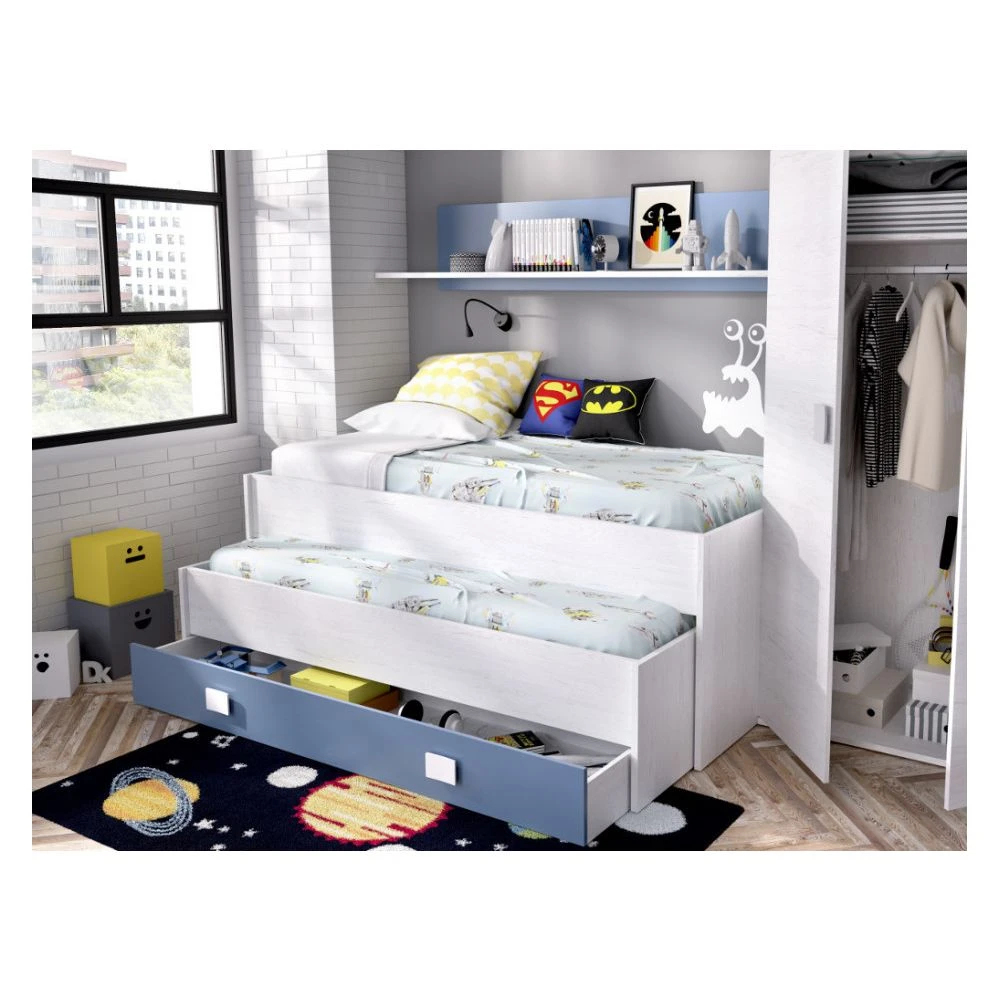 Marque Generique Lit Gigogne LILIAN - Avec Tiroir Et étagère - 90x190cm - Bleu Et Ch?... 4 Marque Generique Lit Gigogne LILIAN - Avec Tiroir Et étagère - 90x190cm - Bleu Et Ch?... – Image 2