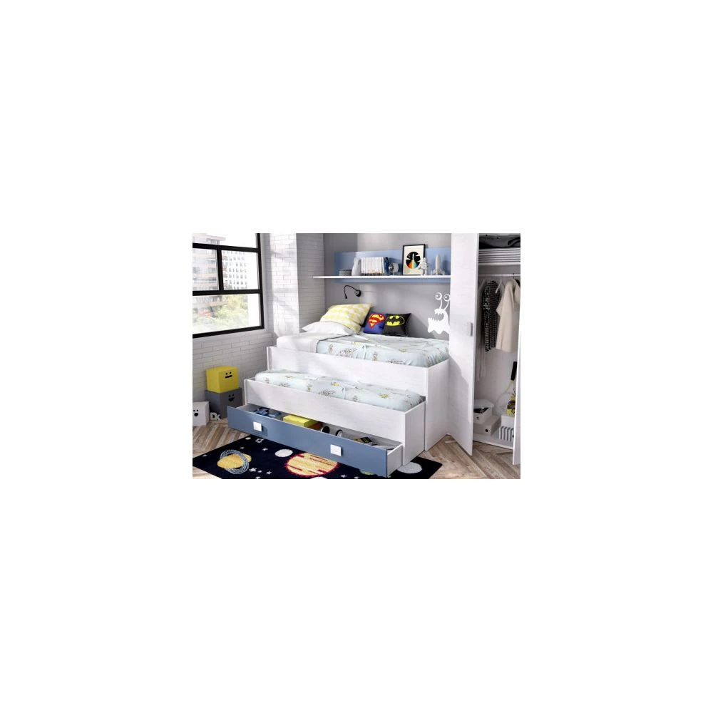 Marque Generique Lit Gigogne LILIAN - Avec Tiroir Et étagère - 90x190cm - Bleu Et Ch?... 3 Marque Generique Lit Gigogne LILIAN - Avec Tiroir Et étagère - 90x190cm - Bleu Et Ch?...