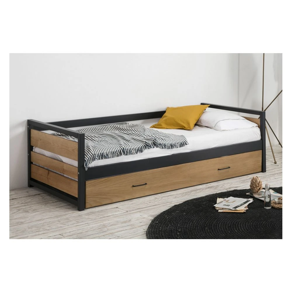 Vente-unique Lit Gigogne Industriel BOSTON - 2 X 90 X 190 Cm - MDF, Pin Et Métal -... 4 Vente-unique Lit Gigogne Industriel BOSTON - 2 X 90 X 190 Cm - MDF, Pin Et Métal -... – Image 2