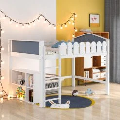 Marque Generique Lit Enfant Lit Mezzanine Superposé Pin Massif Blanc 120 X 200 Cm