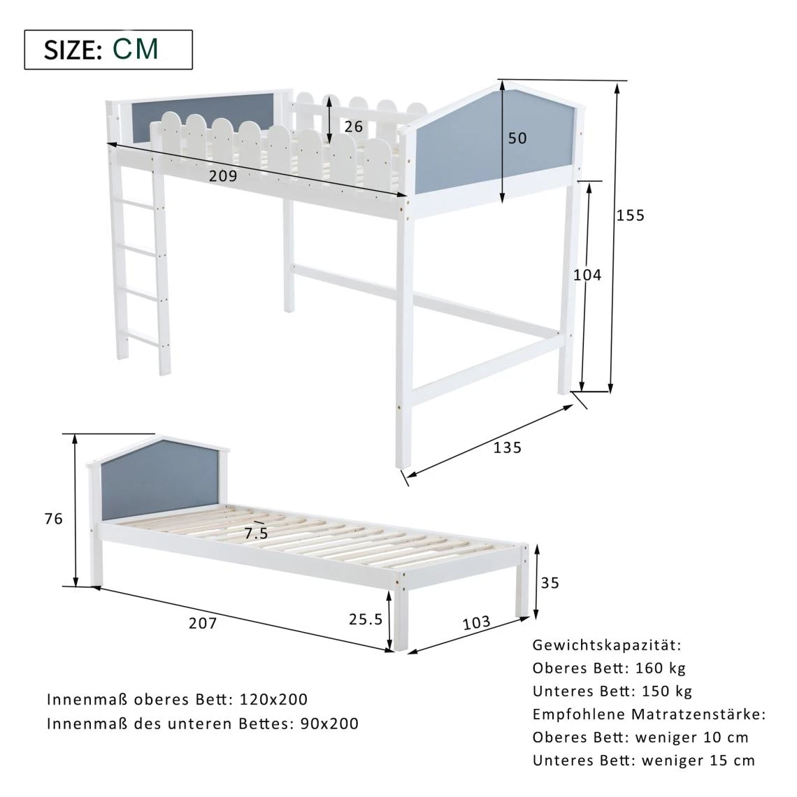 Marque Generique Lit Enfant Lit Superposé En Pin Massif 120 X 200/90 X 200 Cm, Blanc 5 Marque Generique Lit Enfant Lit Superposé En Pin Massif 120 X 200/90 X 200 Cm, Blanc – Image 3
