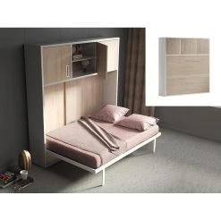 Vente-unique Lit Escamotable Ouverture Horizontale Manuelle - 140 X 200 Cm - Avec R...