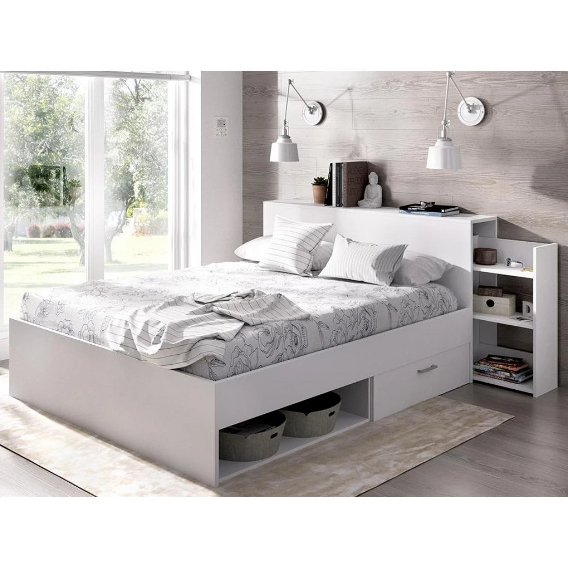 Vente-unique Lit Avec Tête De Lit Rangements Et Tiroirs 140x190cm - Coloris : Blan... 3 Vente-unique Lit Avec Tête De Lit Rangements Et Tiroirs 140x190cm - Coloris : Blan...
