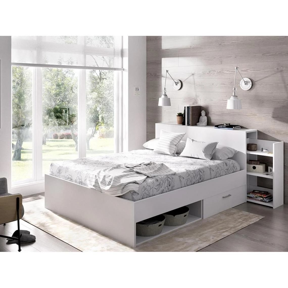 Vente-unique Lit Avec Tête De Lit Rangements Et Tiroirs 140x190cm - Coloris : Blan... 4 Vente-unique Lit Avec Tête De Lit Rangements Et Tiroirs 140x190cm - Coloris : Blan... – Image 2