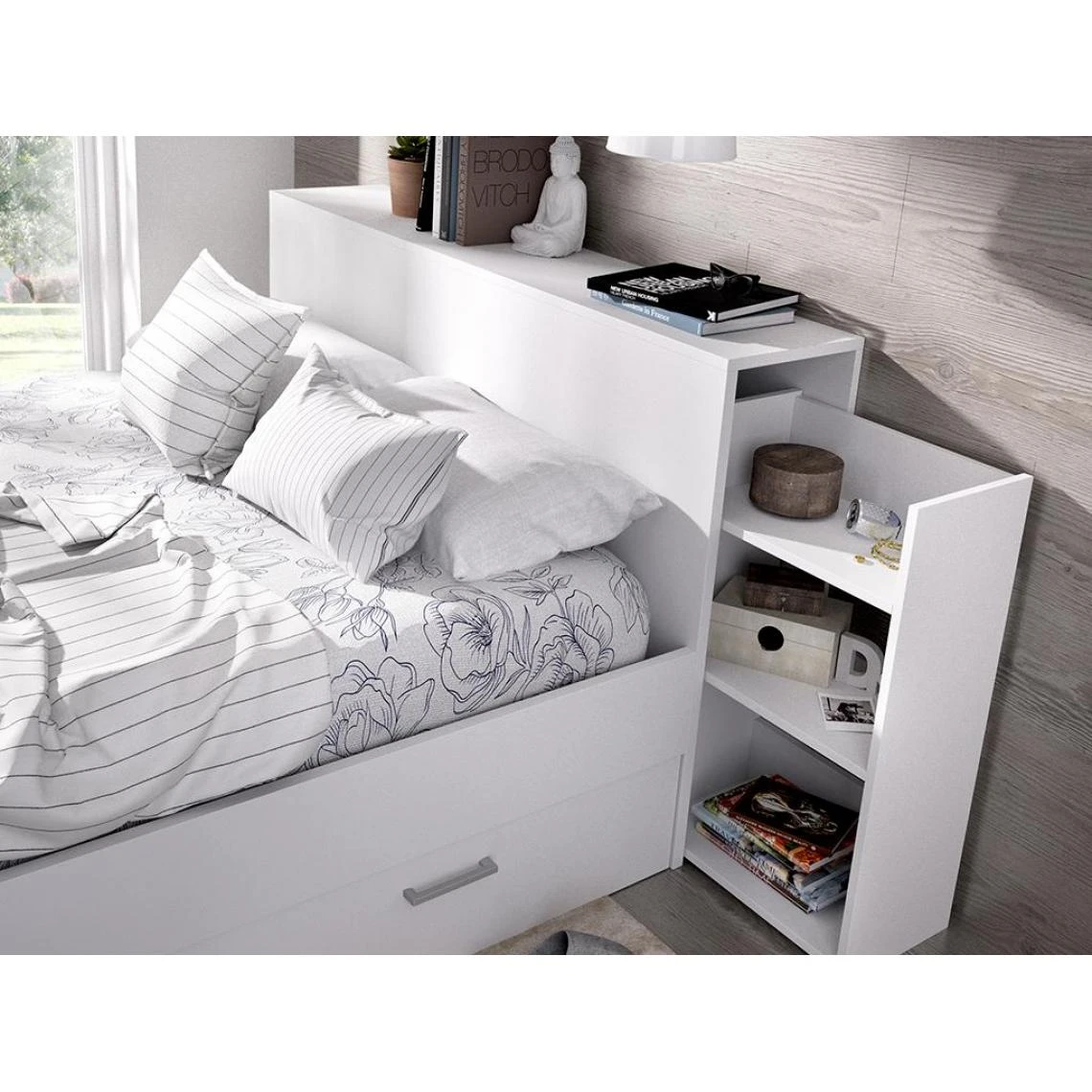 Vente-unique Lit Avec Tête De Lit Rangements Et Tiroirs 140x190cm - Coloris : Blan... 5 Vente-unique Lit Avec Tête De Lit Rangements Et Tiroirs 140x190cm - Coloris : Blan... – Image 3