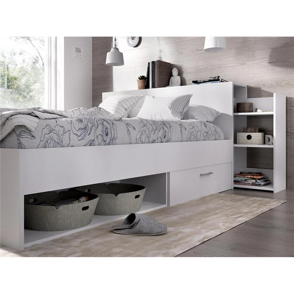 Vente-unique Lit Avec Tête De Lit Rangements Et Tiroirs 140x190cm - Coloris : Blan... 6 Vente-unique Lit Avec Tête De Lit Rangements Et Tiroirs 140x190cm - Coloris : Blan... – Image 4
