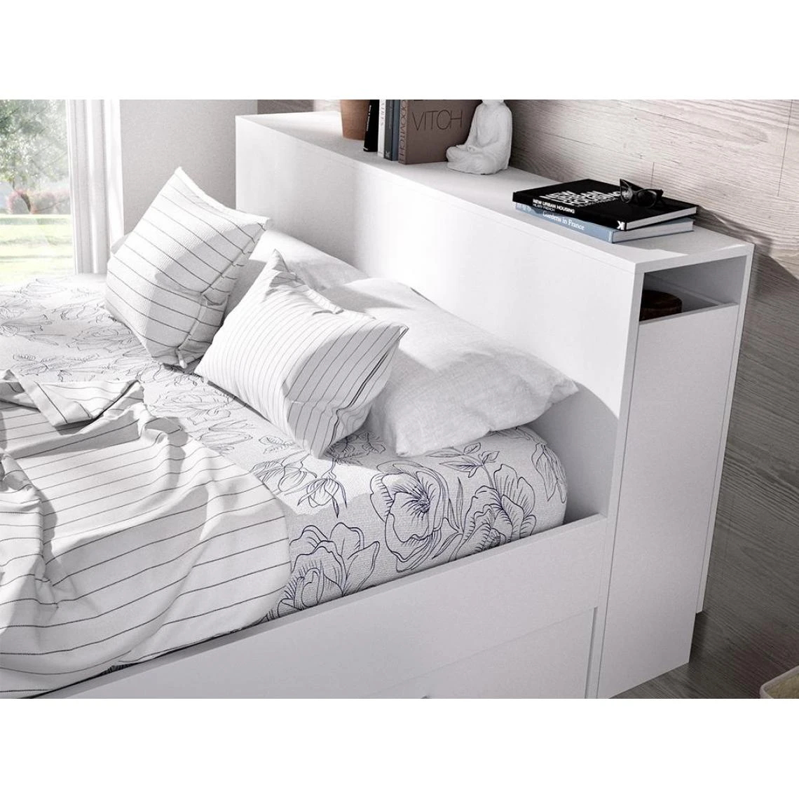 Vente-unique Lit Avec Tête De Lit Rangements Et Tiroirs 140x190cm - Coloris : Blan... 7 Vente-unique Lit Avec Tête De Lit Rangements Et Tiroirs 140x190cm - Coloris : Blan... – Image 5