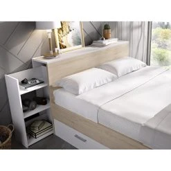 Vente-unique Lit Avec Tête De Lit Rangements Et Tiroirs 140 X 190 Cm - Coloris : N... -Talamo Magasin lit florian 12237508 32535124 1140x1140