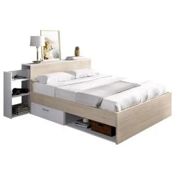 Vente-unique Lit Avec Tête De Lit Rangements Et Tiroirs 140 X 190 Cm - Coloris : N... -Talamo Magasin lit florian 12237508 32535126 1140x1140