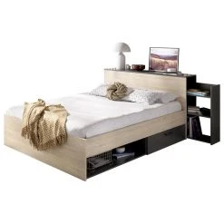 Vente-unique Lit Avec Tête De Lit Rangements Et Tiroirs 140 X 190 Cm - Coloris : N... -Talamo Magasin lit florian 12239794 32545014 1140x1140