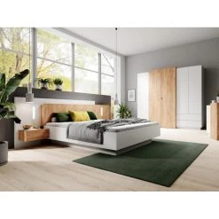 Vente-unique Lit Avec Chevets 160 X 200 Cm - 2 Tiroirs - Avec LEDs - Coloris : Blan...