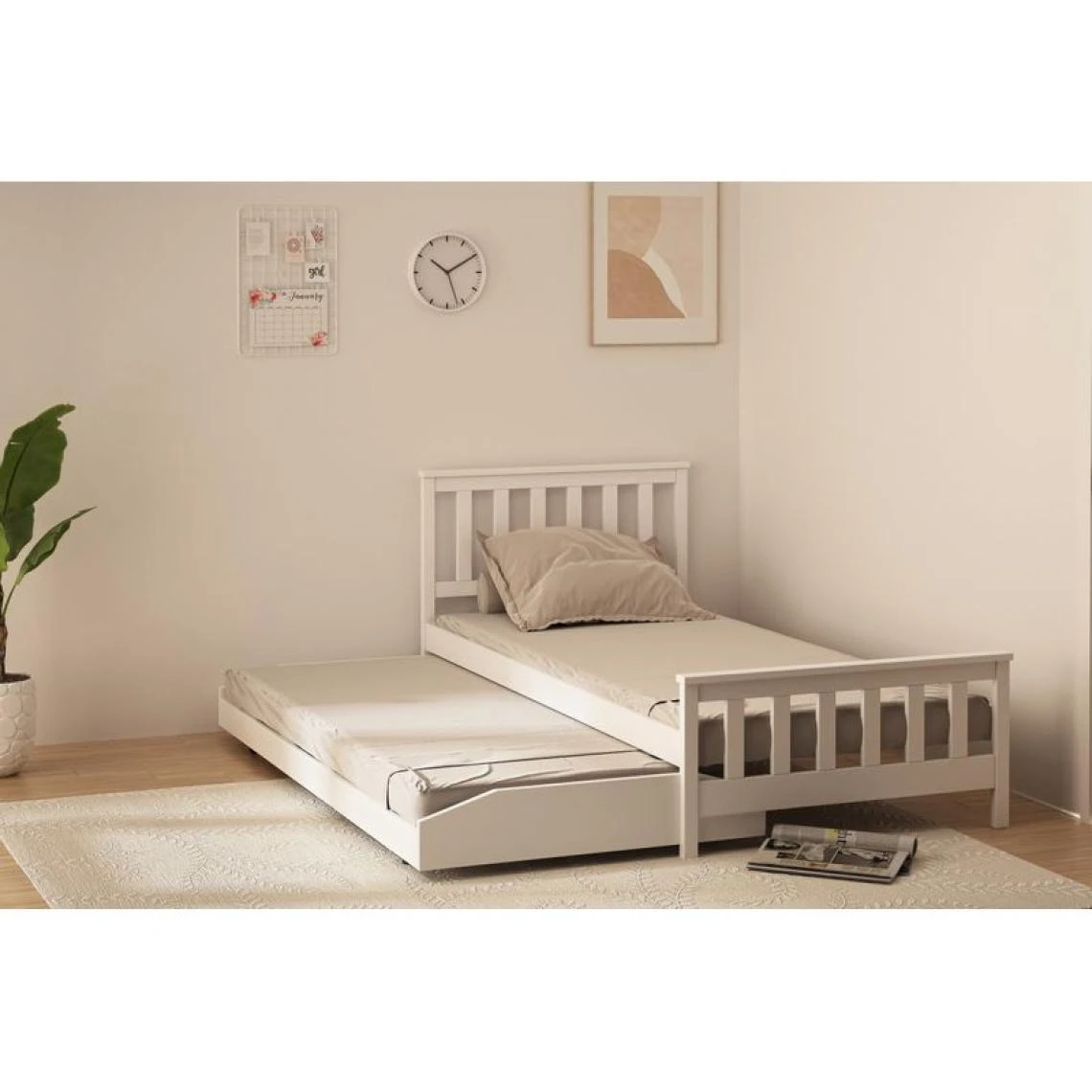 BUT Lit Gigogne 90x190 Cm PIYOU Blanc Avec Sommier 4 BUT Lit Gigogne 90x190 Cm PIYOU Blanc Avec Sommier – Image 2