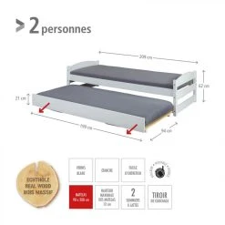 Ac-Deco Lit Gigogne 90x200 Cm VINDAS En Bois Massif Blanc -Talamo Magasin lit gigogne 90x200 cm vindas en bois massif blanc 10144288 26099706 1140x1140