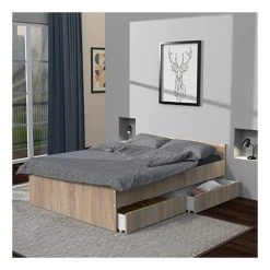 Le Quai Des Affaires Lit KAPPA 140x190 Cm + 2 Tiroirs / Chêne Blanchi