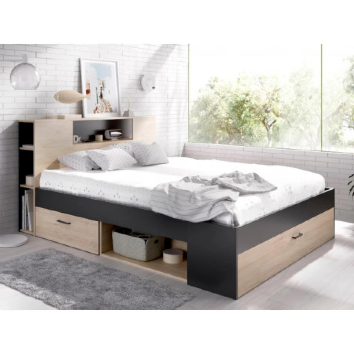 Vente-unique Lit Avec Tête De Lit Rangements Et Tiroirs - 160 X 200cm - Coloris : ... 3 Vente-unique Lit Avec Tête De Lit Rangements Et Tiroirs - 160 X 200cm - Coloris : ...