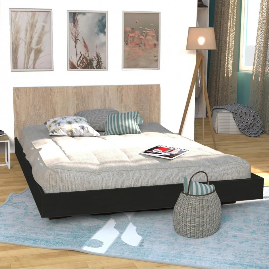 Le Quai Des Affaires Lit LOFT 160x200 + 1 Sommier + Tête De Lit / Noir & Chêne Blanchi 3 Le Quai Des Affaires Lit LOFT 160x200 + 1 Sommier + Tête De Lit / Noir & Chêne Blanchi