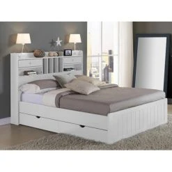 Vente-unique Lit Avec Rangements 140 X 190 Cm - Blanc - MEDERICK