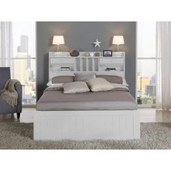 Vente-unique Lit Avec Rangements 140 X 190 Cm - Blanc - MEDERICK -Talamo Magasin lit mederick avec rangements et tiroirs 140x190cm pin blanc 7525868 18954460 1200x1200