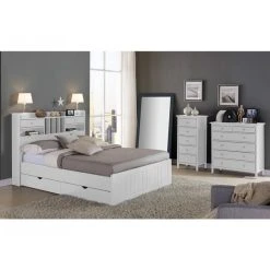 Vente-unique Lit Avec Rangements 140 X 190 Cm - Blanc - MEDERICK -Talamo Magasin lit mederick avec rangements et tiroirs 140x190cm pin blanc 7525868 18954462 1200x1200