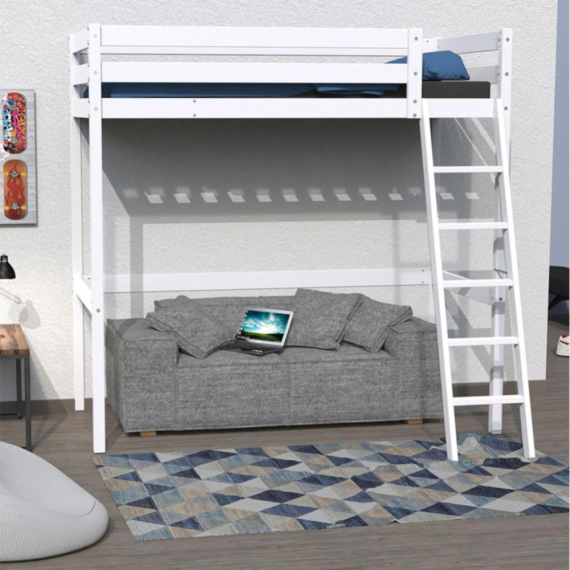 Le Quai Des Affaires Lit Mezzanine STUDIO 90x200 + 1 Sommier / Blanc 3 Le Quai Des Affaires Lit Mezzanine STUDIO 90x200 + 1 Sommier / Blanc