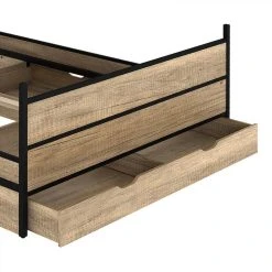 BUT Lit 160x200cm Avec Rangements MAYDO Imitation Chêne Et Noir -Talamo Magasin lit rangement 160x200 cm avec 3 grands tiroirs maydo imitation chene et noir 10170188 26170076 1140x1140