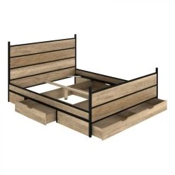 BUT Lit 160x200cm Avec Rangements MAYDO Imitation Chêne Et Noir -Talamo Magasin lit rangement 160x200 cm avec 3 grands tiroirs maydo imitation chene et noir 10170188 26170078 1140x1140