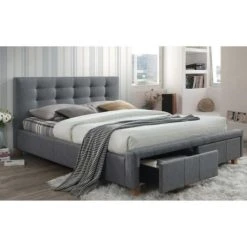 Carellia Lit Rembourré 2 Places 160 X 200 Cm Avec Tiroirs - Gris
