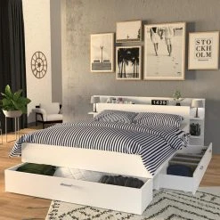 Le Quai Des Affaires Lit SAMBA 140x190cm + Tête De Lit + 2 Tiroirs / Blanc