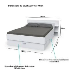 Le Quai Des Affaires Lit SAMBA 140x190cm + Tête De Lit + 2 Tiroirs / Blanc -Talamo Magasin lit samba 140x190cm tete de lit 2 tiroirs blanc 12023506 31845226 1140x1140