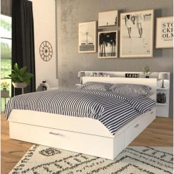 Le Quai Des Affaires Lit SAMBA 140x190cm + Tête De Lit + 2 Tiroirs / Blanc -Talamo Magasin lit samba 140x190cm tete de lit 2 tiroirs blanc 12023506 31845228 1140x1140