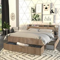 Le Quai Des Affaires Lit SAMBA 140x190cm + Tête De Lit + 2 Tiroirs / Chêne Blanchi