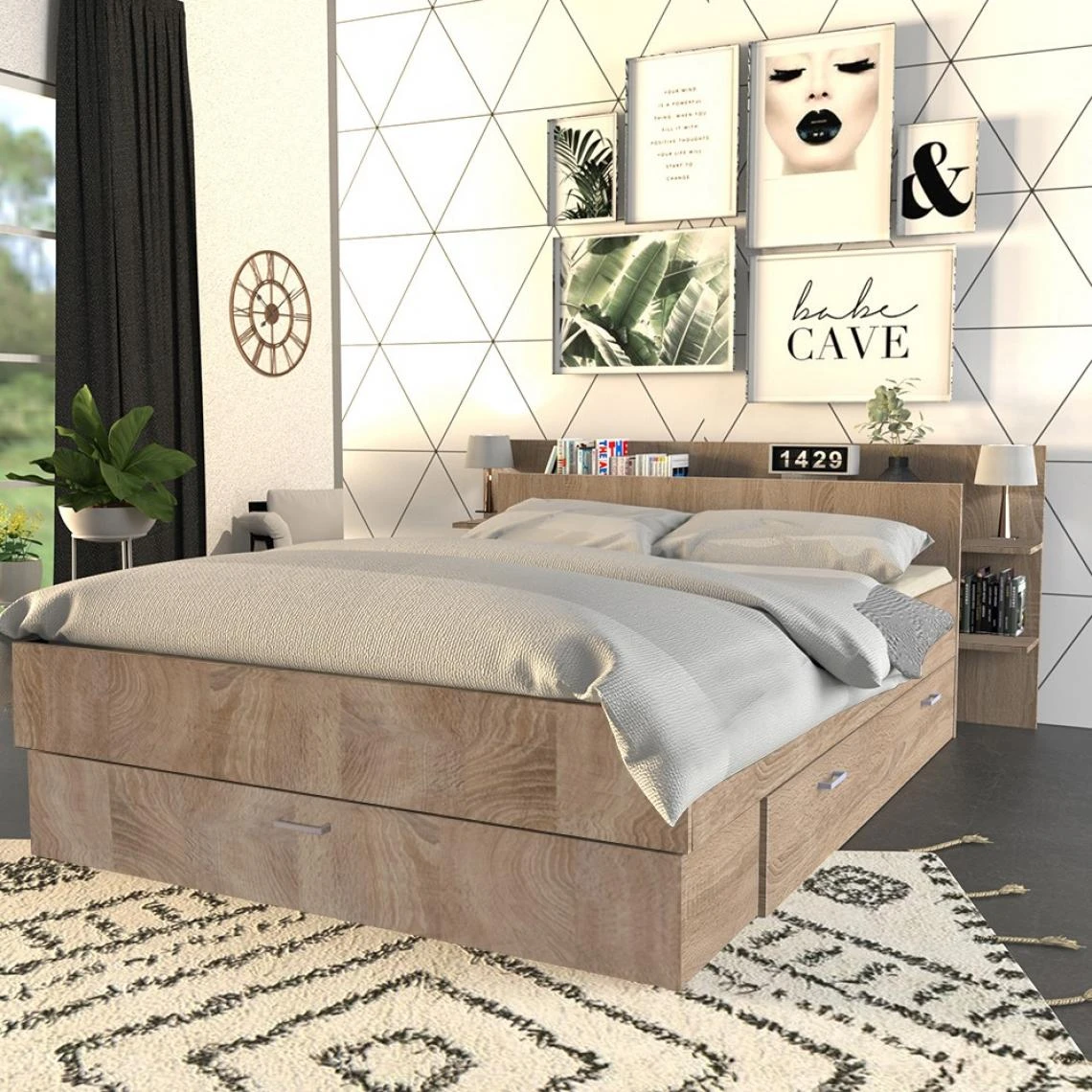 Le Quai Des Affaires Lit SAMBA 140x190cm + Tête De Lit + 2 Tiroirs / Chêne Blanchi 7 Le Quai Des Affaires Lit SAMBA 140x190cm + Tête De Lit + 2 Tiroirs / Chêne Blanchi – Image 5