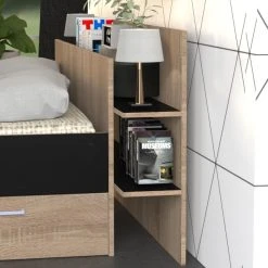 Le Quai Des Affaires Lit SAMBA 140x190cm + Tête De Lit + 2 Tiroirs / Noir & Chêne Blanchi -Talamo Magasin lit samba 140x190cm tete de lit 2 tiroirs noir et chene blanchi 12023482 31845168 1140x1140