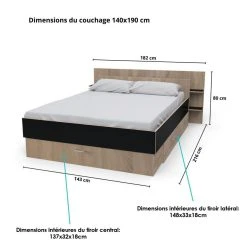 Le Quai Des Affaires Lit SAMBA 140x190cm + Tête De Lit + 2 Tiroirs / Noir & Chêne Blanchi -Talamo Magasin lit samba 140x190cm tete de lit 2 tiroirs noir et chene blanchi 12023482 31845170 1140x1140