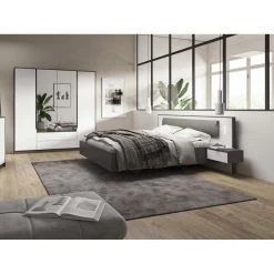 Vente-unique Lit Avec Chevets Suspendus 160 X 200 Cm - Avec LEDs - Gris Et Blanc - ...
