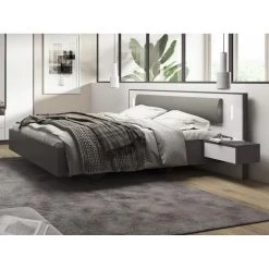 Vente-unique Lit Avec Chevets Suspendus 160 X 200 Cm - Avec LEDs - Gris Et Blanc - ... -Talamo Magasin lit segola 11919448 31546888 1140x1140