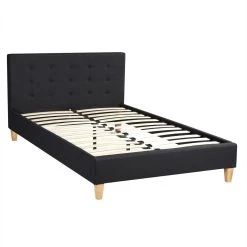 IDIMEX Lit Simple LILLE, 120 X 190 Cm, Capitonné Avec Sommier, Revêtement E... -Talamo Magasin lit simple lille 120 x 190 cm capitonne avec sommier revetement en tissu noir 8194259 20888101 1140x1140