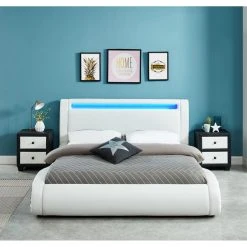 Baita Lit SOLAR LED Blanc Et Noir 160x200cm -Talamo Magasin lit solar led blanc et noir 160x200cm 11355228 29665208 1140x1140