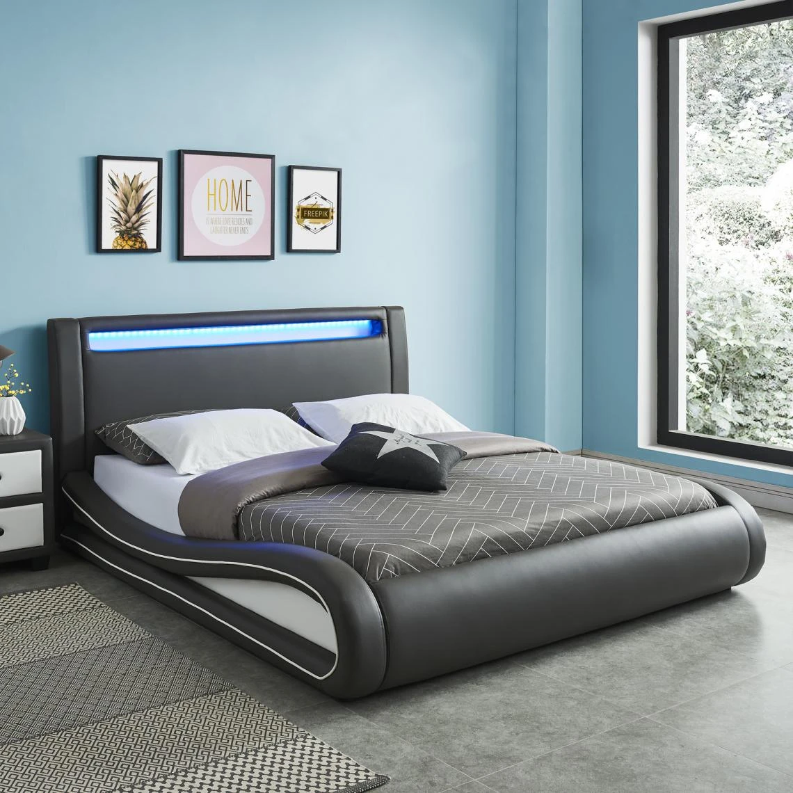 Baita Lit SOLAR LED Gris Et Blanc 160x200cm 3 Baita Lit SOLAR LED Gris Et Blanc 160x200cm